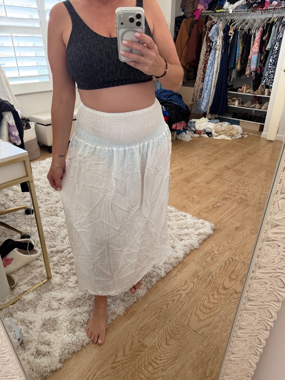 White Smocked Waist coverup skirt